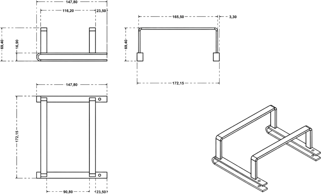 Desenho técnico - Mini Suporte para Cruzeta 18x15x5