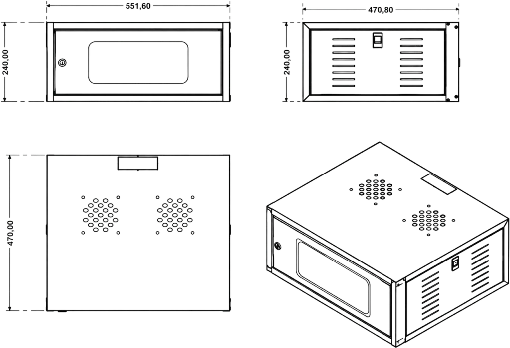 Desenho técnico - Rack Indoor de Parede 4U x 470 mm